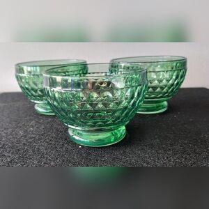 Set 3 VILLEROY & BOCH Boston Green Crystal Glass Individual Bowl Fruit/Dessert
